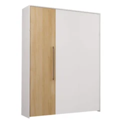 Lit escamotable queen - blanc et naturel