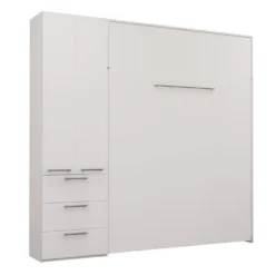 Lit escamotable queen et unité de rangement - blanc