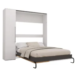 Lit escamotable queen et unité de rangement - blanc et brun