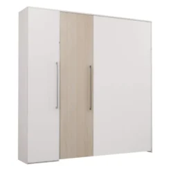 Lit escamotable queen et unité de rangement - blanc et gris