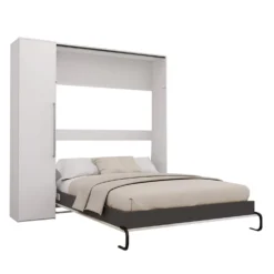 Lit escamotable queen et unité de rangement - blanc et gris