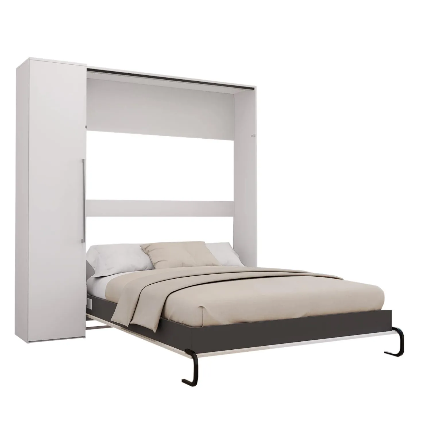 Lit escamotable queen et unité de rangement - blanc et gris