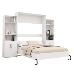 Lit escamotable queen et unités de rangement - blanc