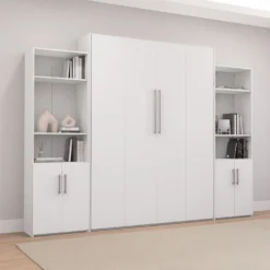Lit escamotable queen et unités de rangement - blanc