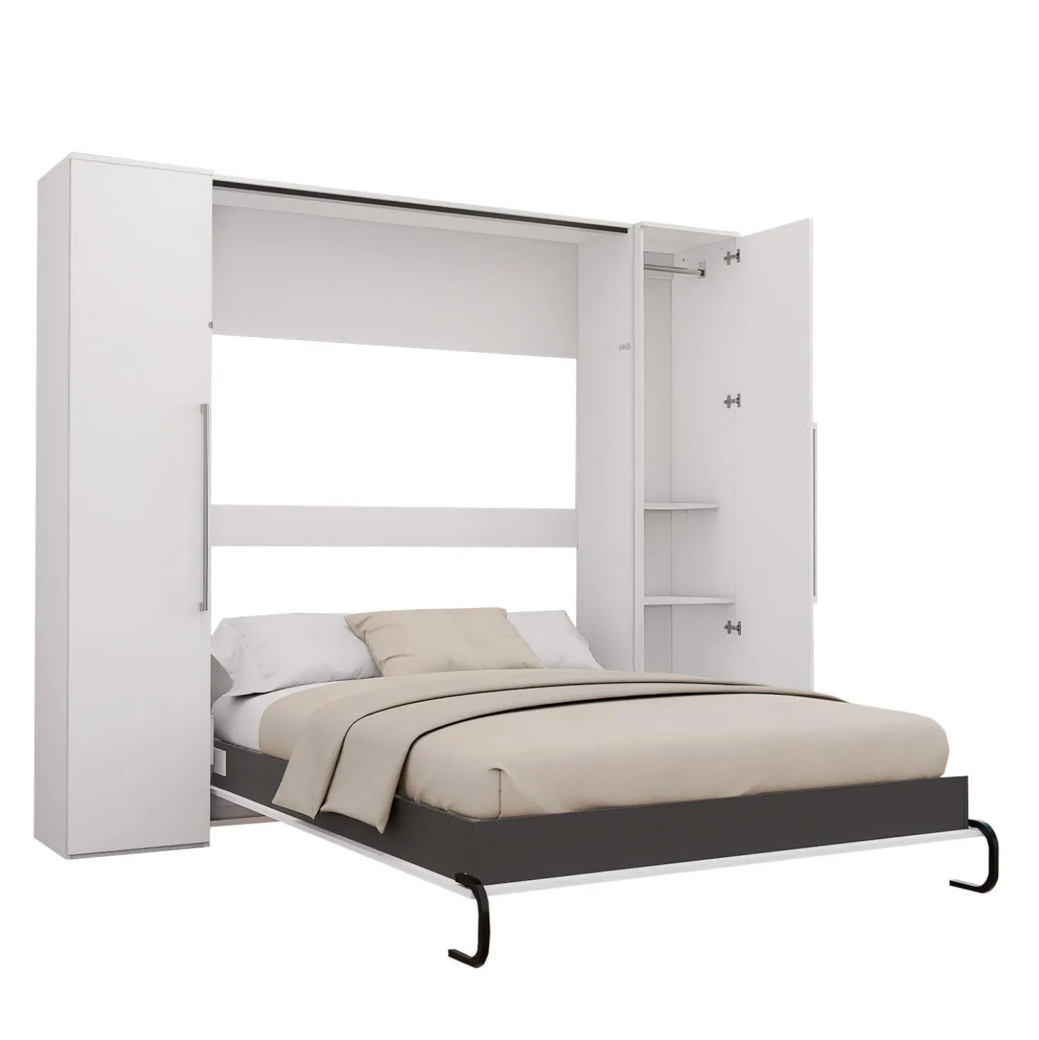 Lit escamotable queen et unités de rangement- blanc