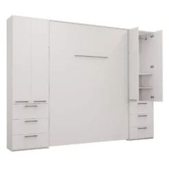 Lit escamotable queen et unités de rangement - blanc