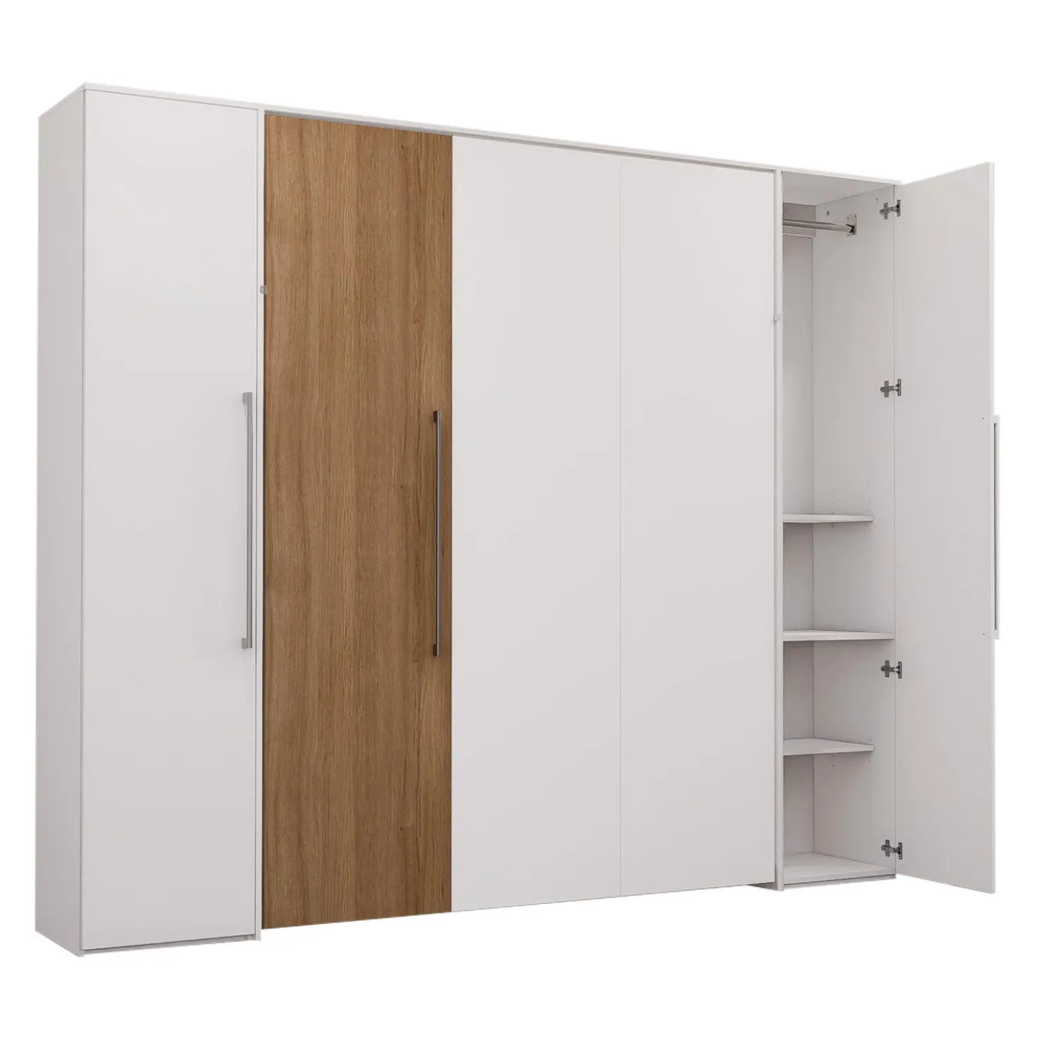 Lit escamotable queen et unités de rangement - blanc et brun