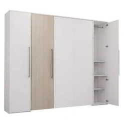 Lit escamotable queen et unités de rangement - blanc et gris
