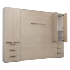 Lit escamotable queen et unités de rangement - gris