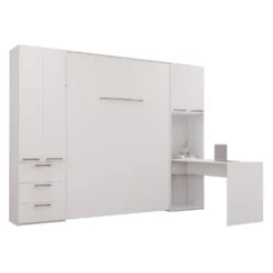 Lit escamotable queen, unités de rangement et bureau - blanc