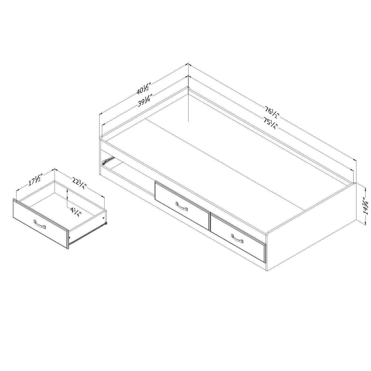 Lit simple avec rangement 3 tiroirs (39") - South Shore