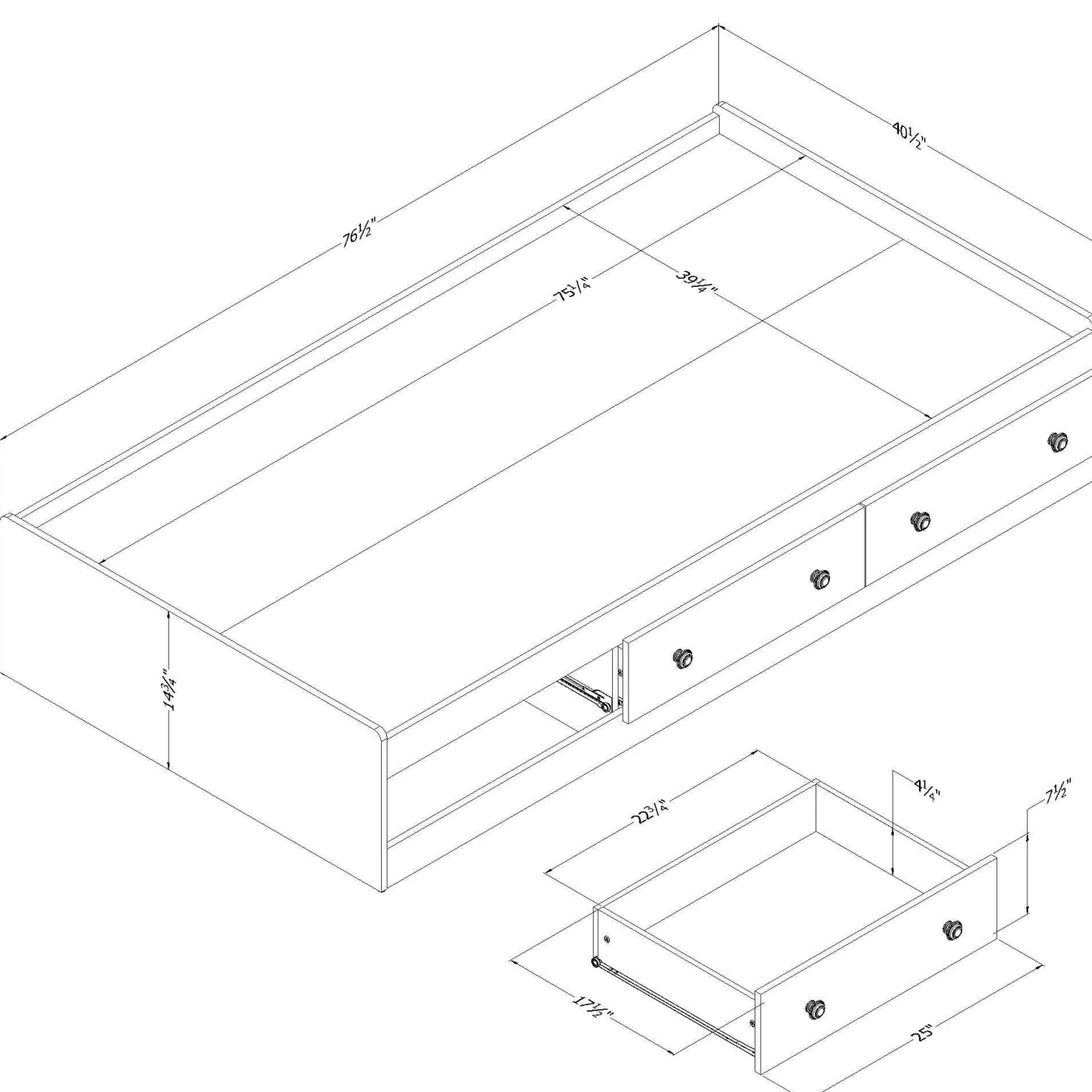 Lit simple avec rangement 3 tiroirs (39") - South Shore