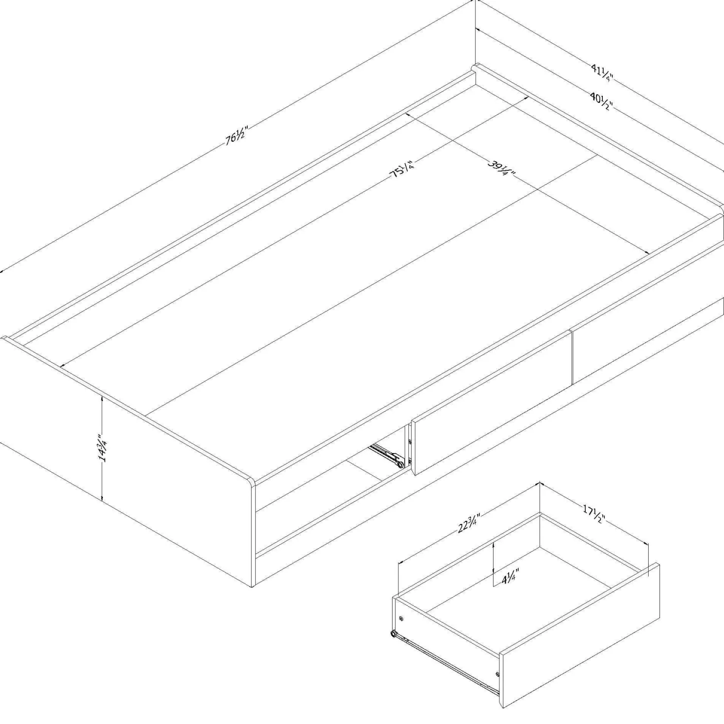 Lit simple avec rangement 3 tiroirs (39") - South Shore