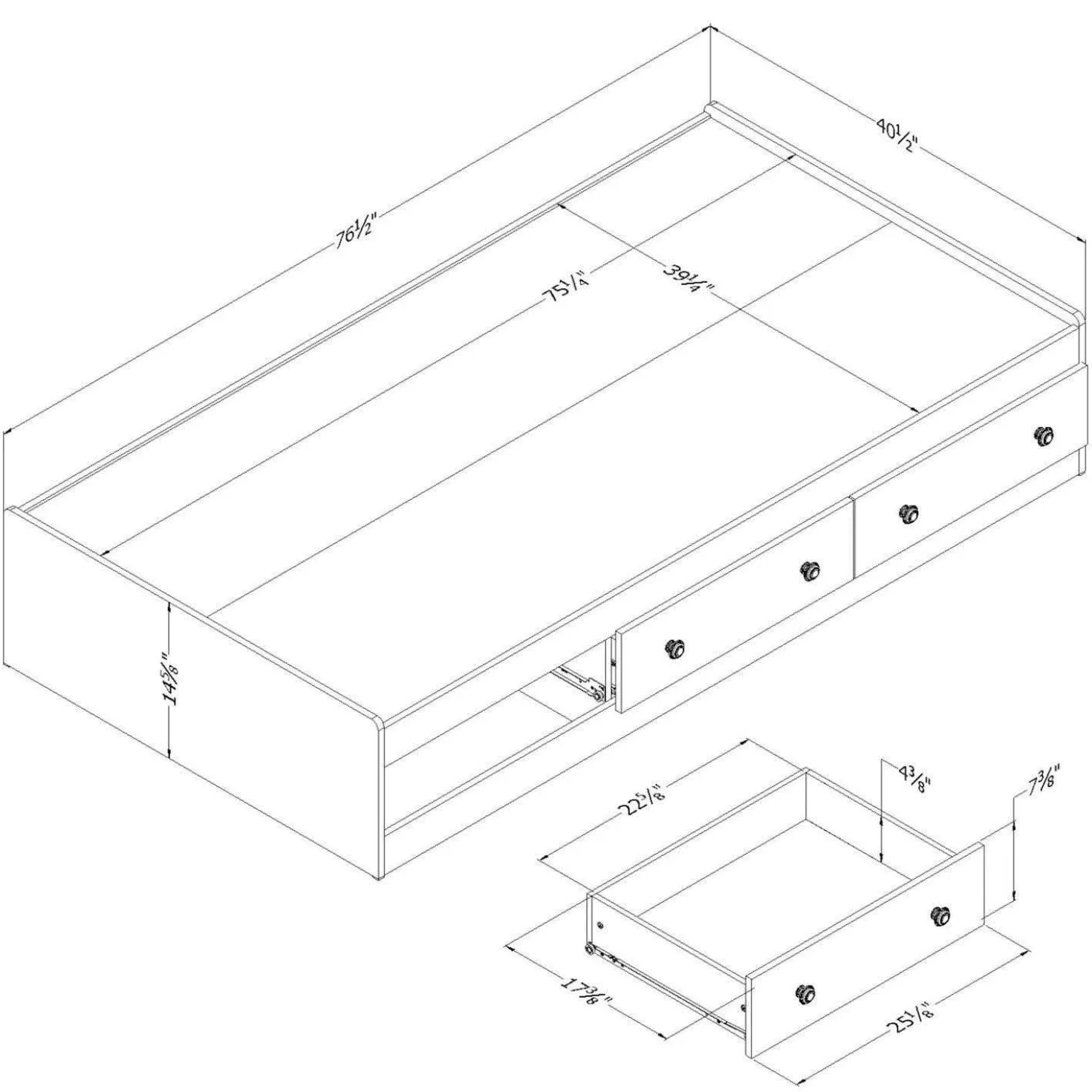 Lit simple avec rangement 3 tiroirs (39") - South Shore