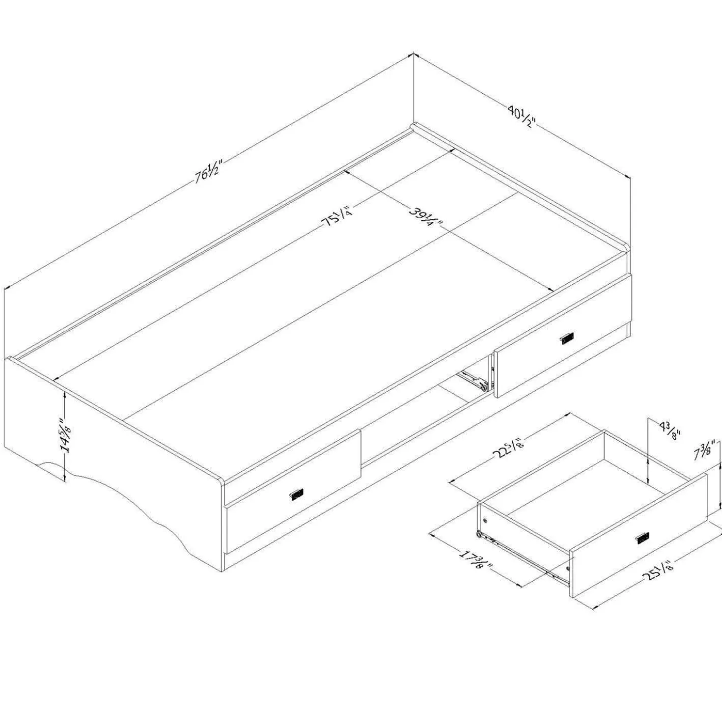 Lit simple avec rangement 3 tiroirs (39") - South Shore
