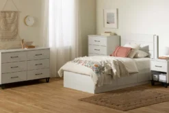 Lit simple avec rangement 3 tiroirs et tête de lit (39