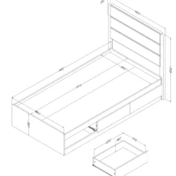 Lit simple avec rangement 3 tiroirs et tête de lit (39