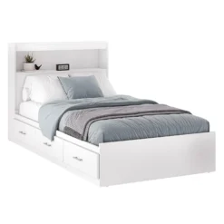Lit simple avec rangement 3 tiroirs et tête de lit (39")