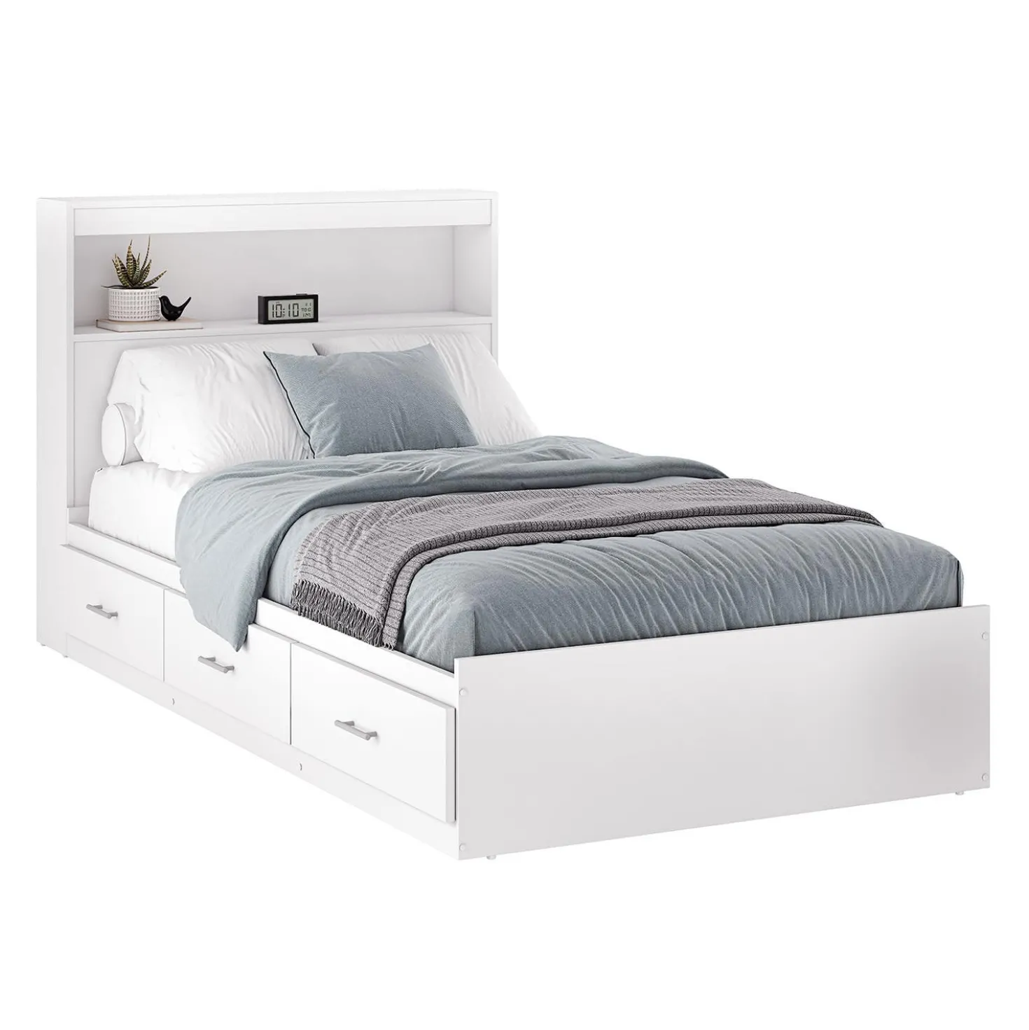 Lit simple avec rangement 3 tiroirs et tête de lit (39")