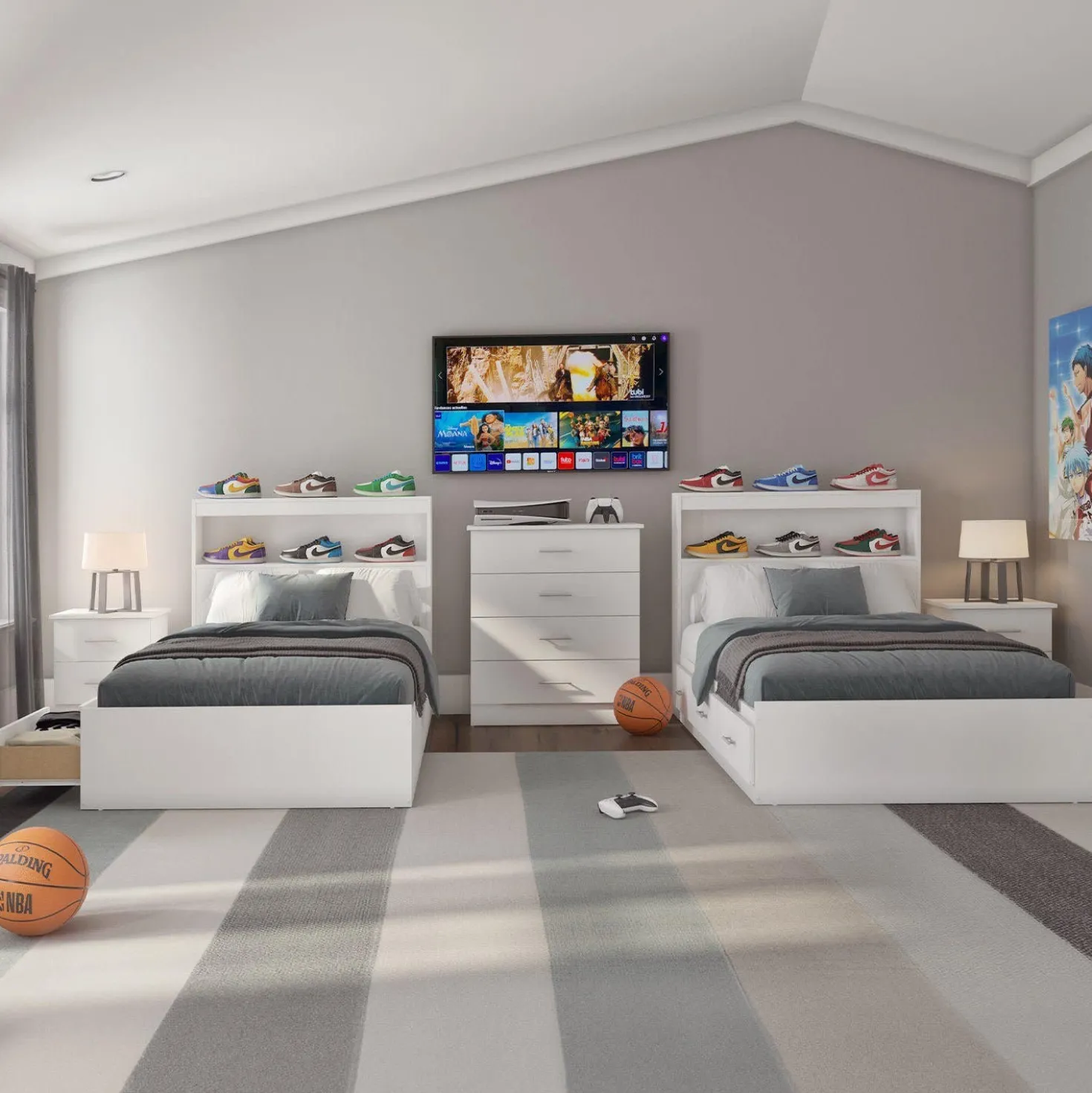 Lit simple avec rangement 3 tiroirs et tête de lit (39")