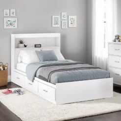 Lit simple avec rangement 3 tiroirs et tête de lit (39