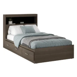 Lit simple avec rangement 3 tiroirs et tête de lit (39")