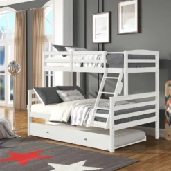 Lit superposé blanc avec lit gigogne - 39"/54"