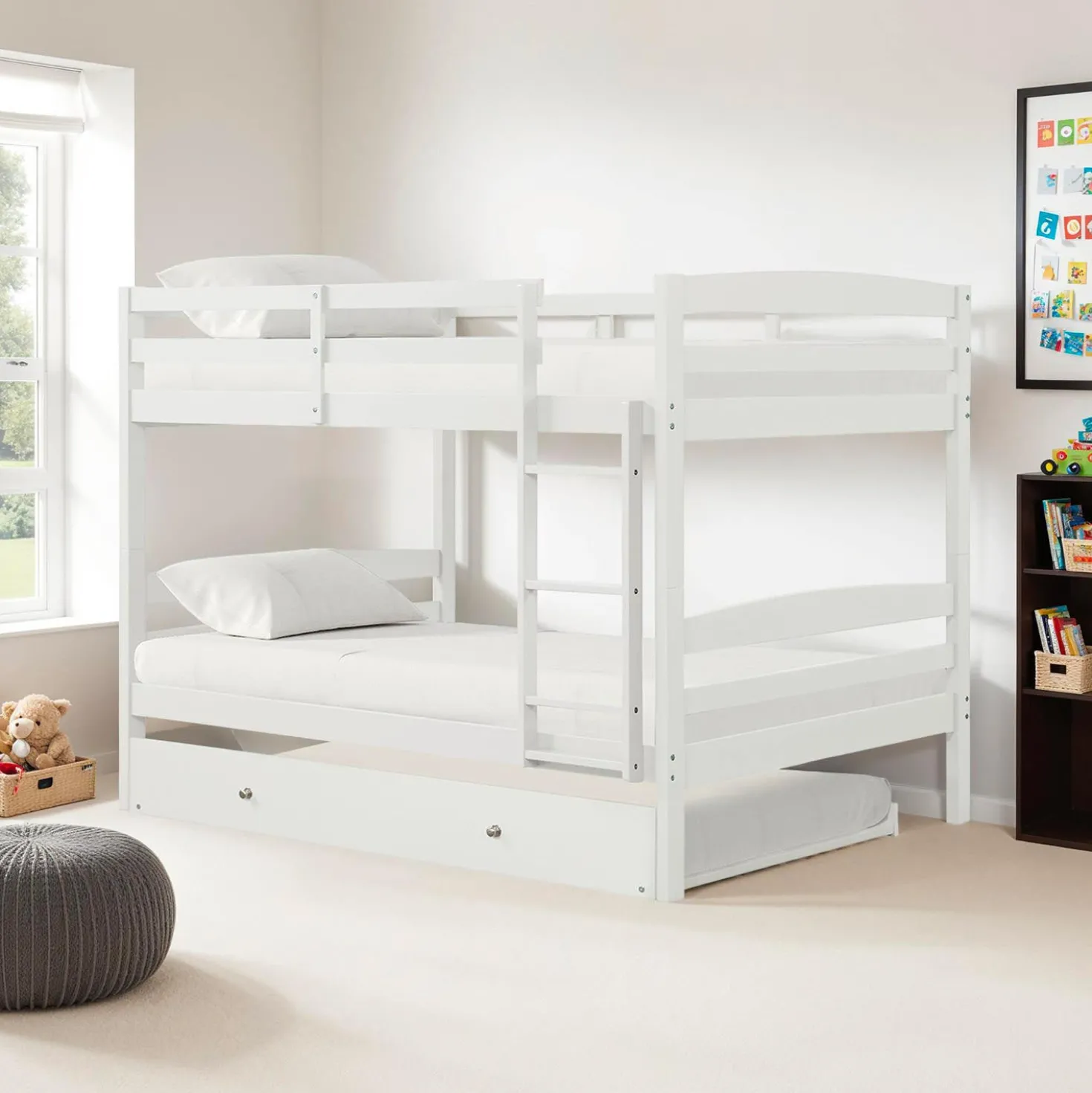 Lit superposé blanc avec lit gigogne - 54"/54"