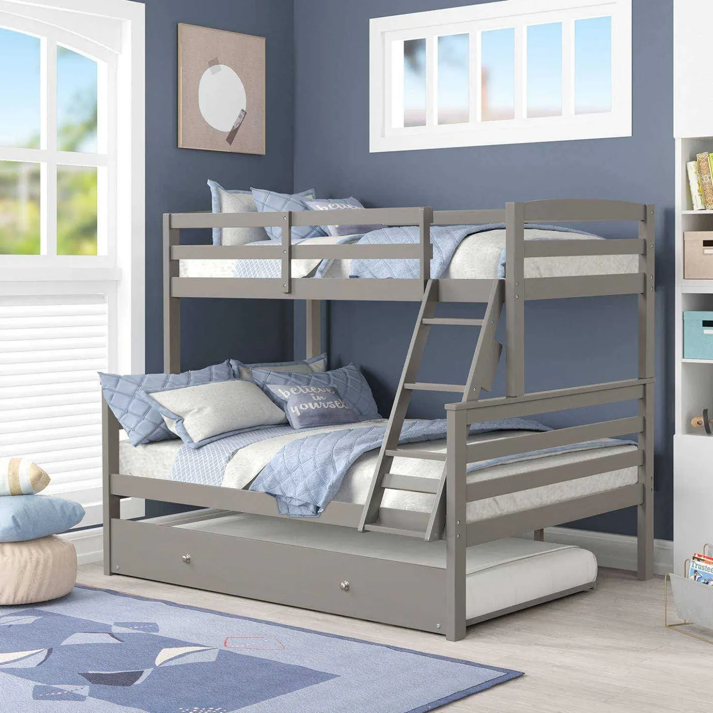 Lit superposé gris avec lit gigogne - 39"/54"