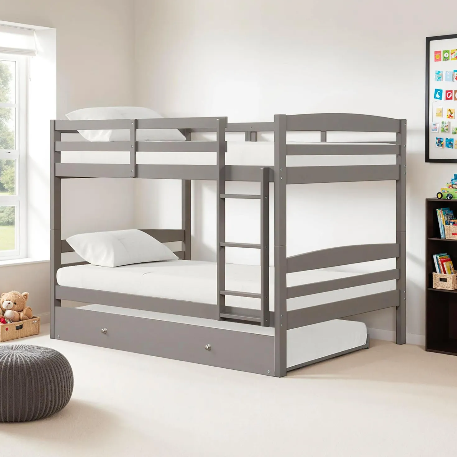 Lit superposé gris avec lit gigogne - 54"/54"
