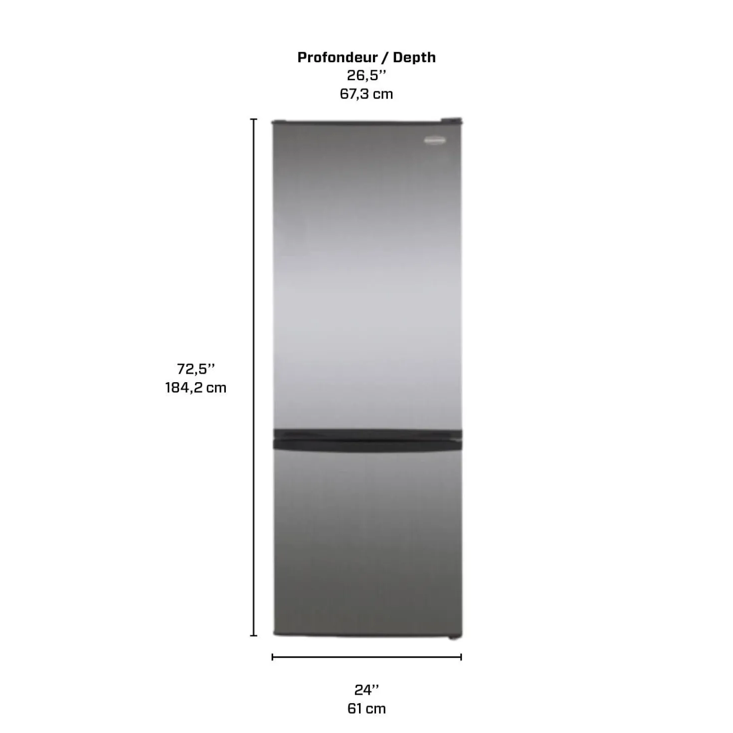 MARATHON Réfrigérateur 11,5 pi3 24 po Inox Congélateur en bas - MFF115SSBM