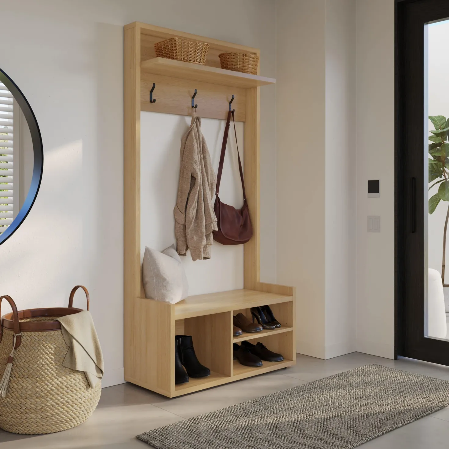 Meuble d'entrée avec rangement érable doré