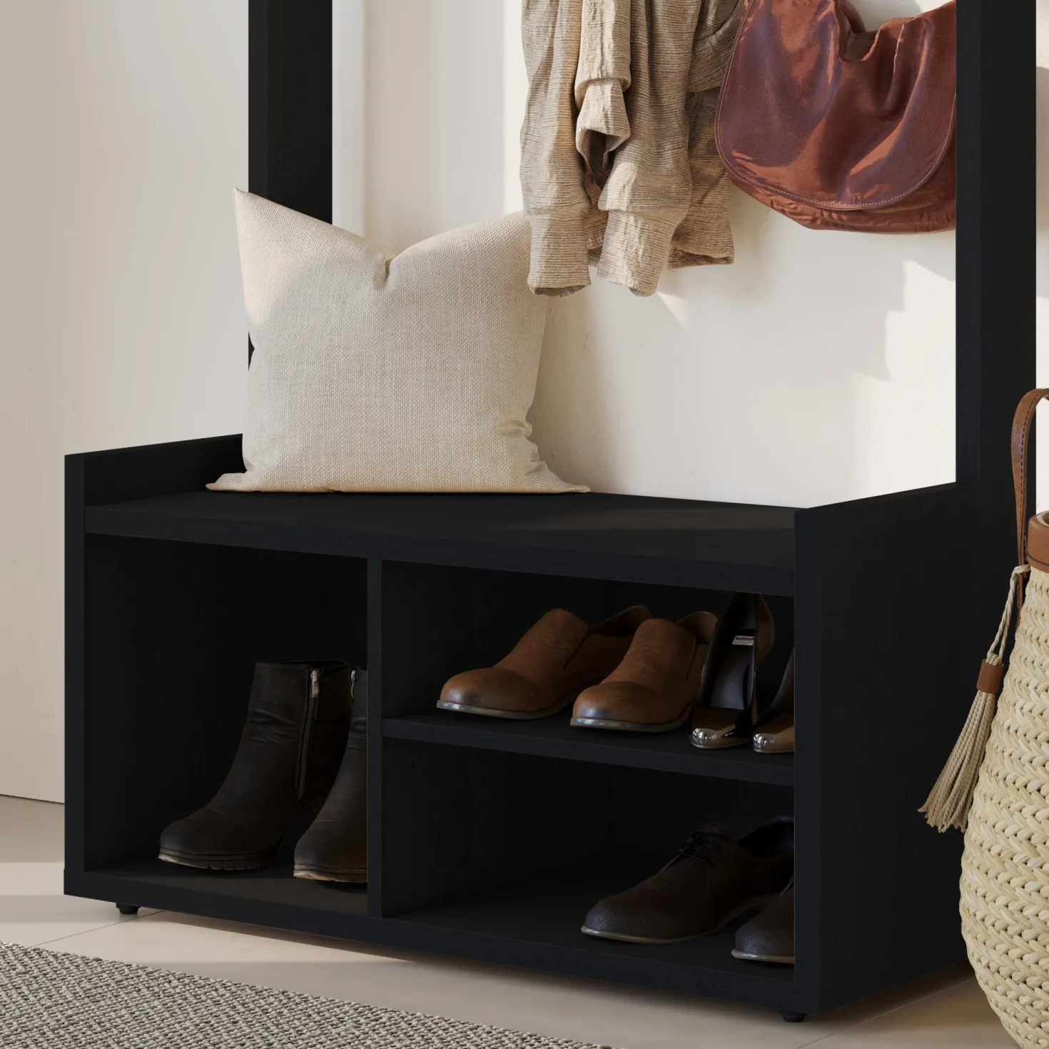 Meuble d'entrée avec rangement noir