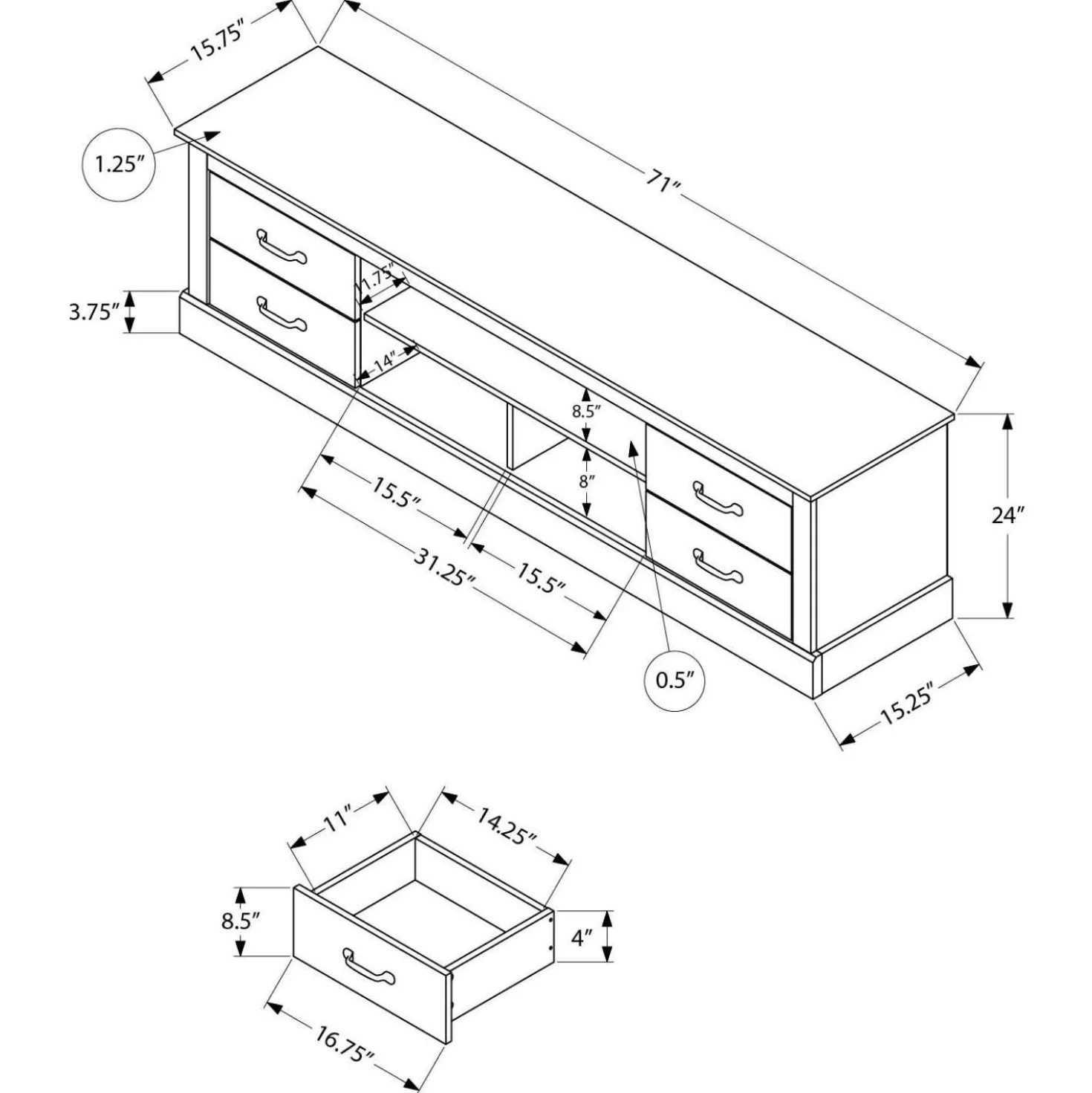 Meuble télé avec rangement 72" - Monarch