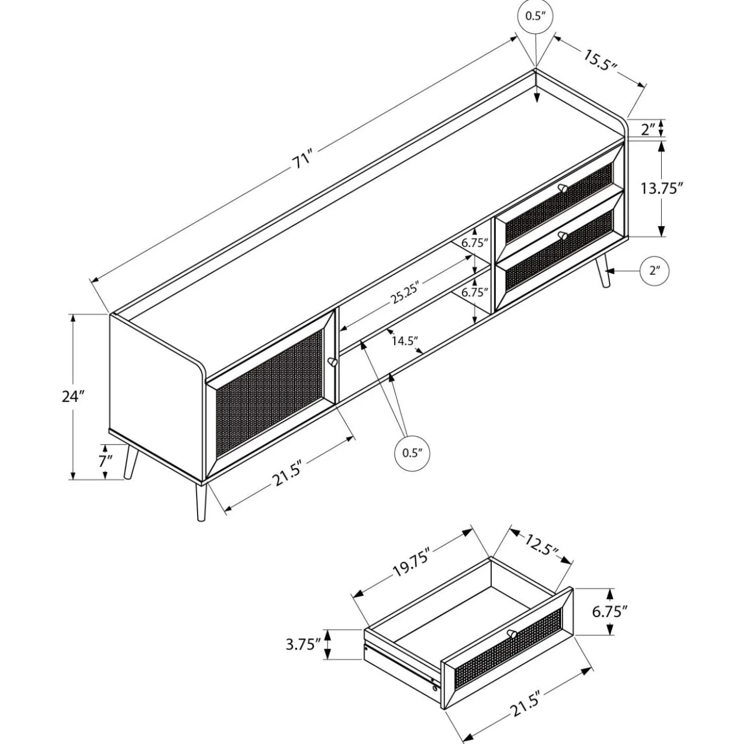 Meuble télé avec rangement 72" - Monarch