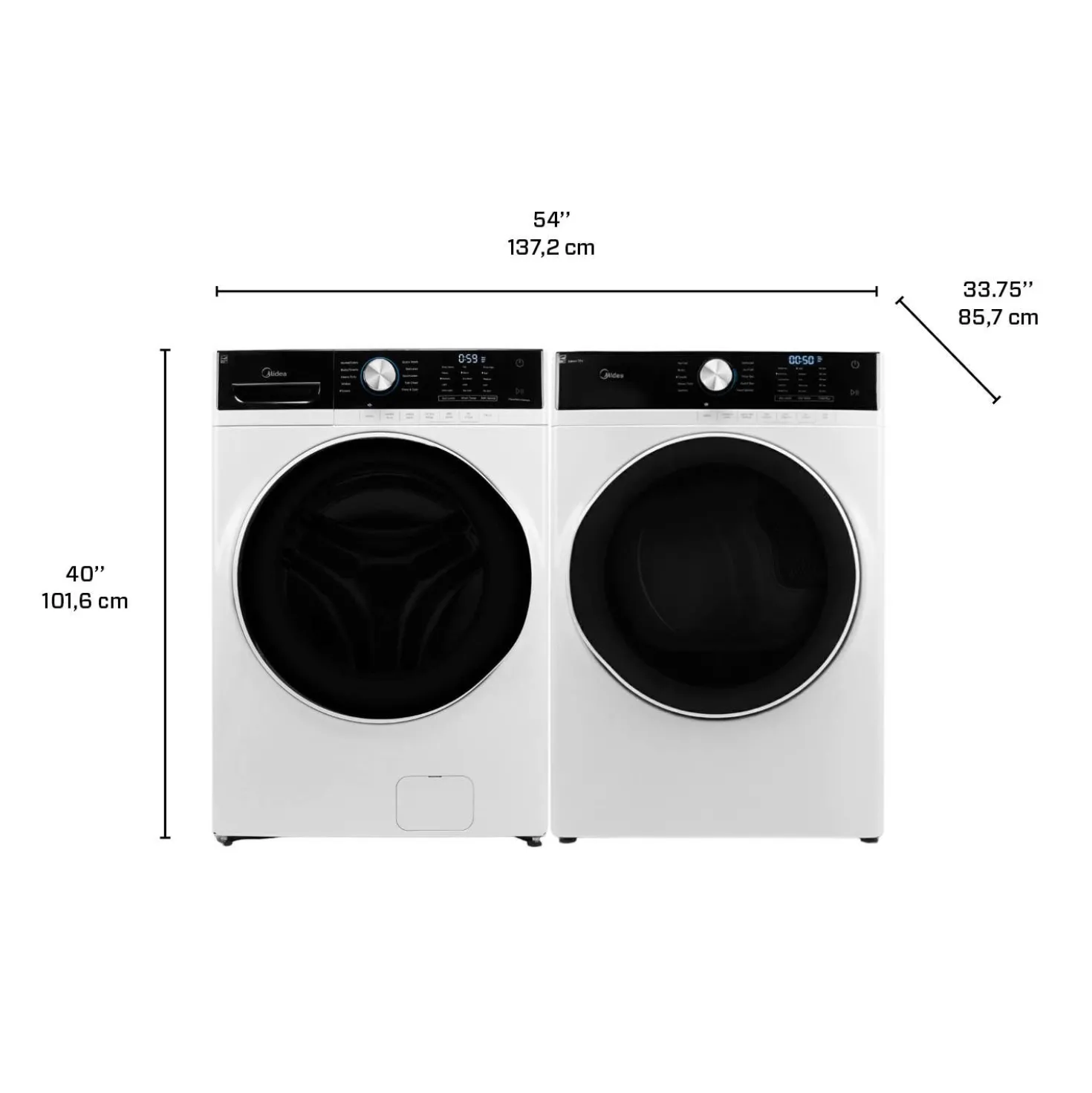 Midea Ensemble laveuse sécheuse, Blanc, Chargement frontal