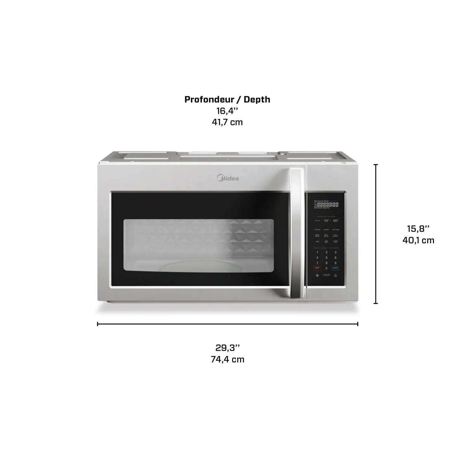 Midea Micro-ondes/Hotte, Inox, 29.25", 1000W, 300
