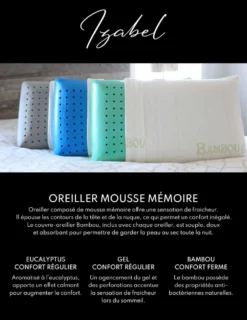 Oreiller mousse mémoire avec bambou
