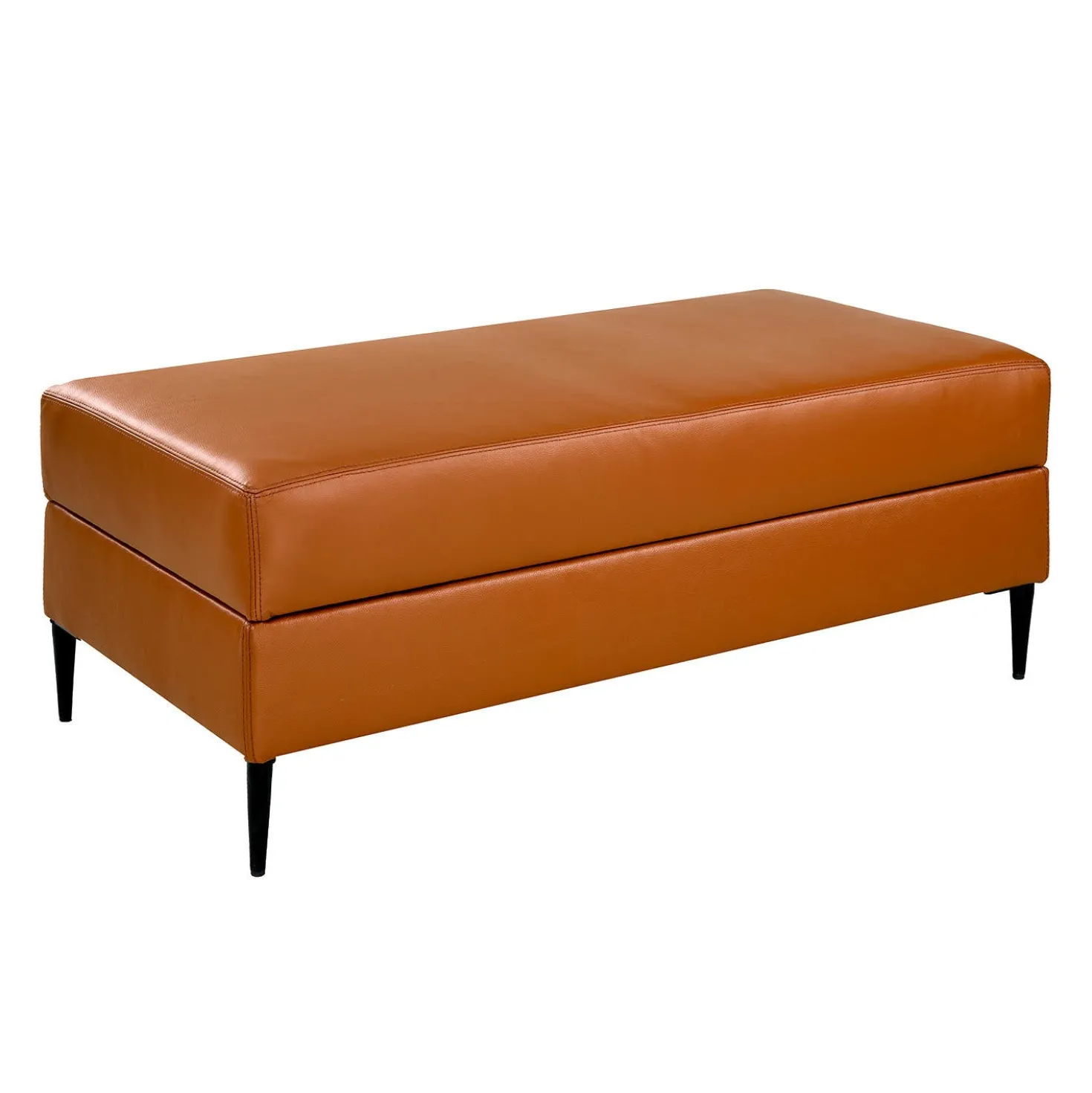 Ottoman en cuir véritable avec rangement - cognac