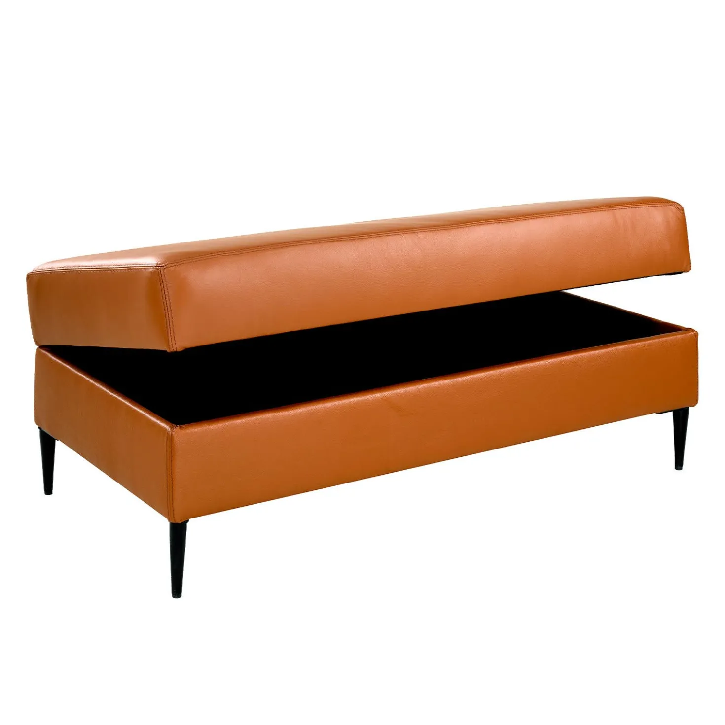 Ottoman en cuir véritable avec rangement - cognac