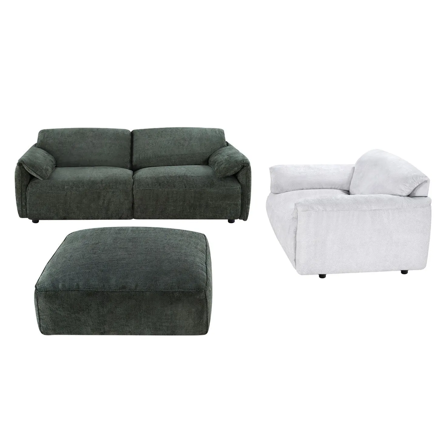 Ottoman en velours texturé sur roulettes - vert foncé