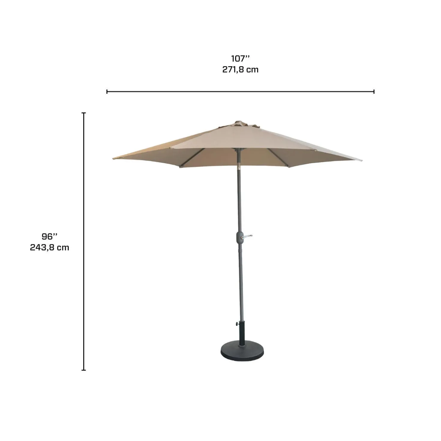 Parasol beige inclinable avec base - 9 pi