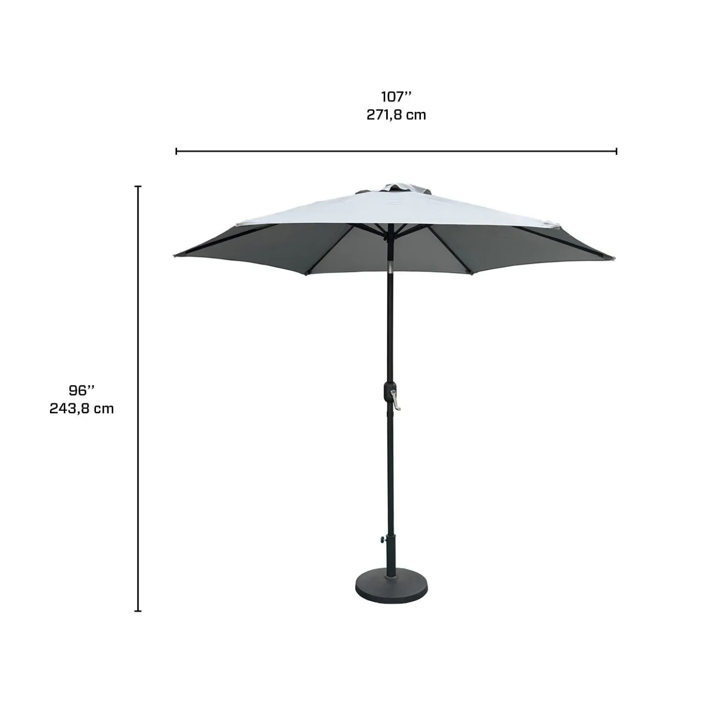 Parasol gris inclinable avec base - 9 pi