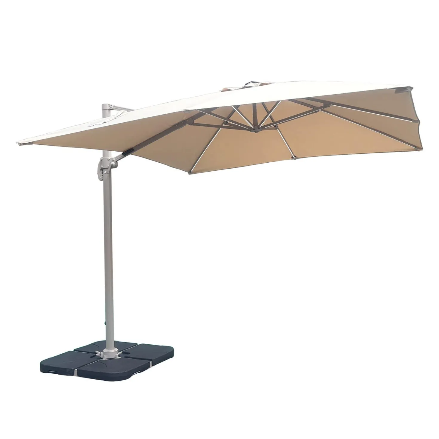 Parasol à mât déporté inclinable et rotatif 360° avec éclairage solaire DEL - 10 pi