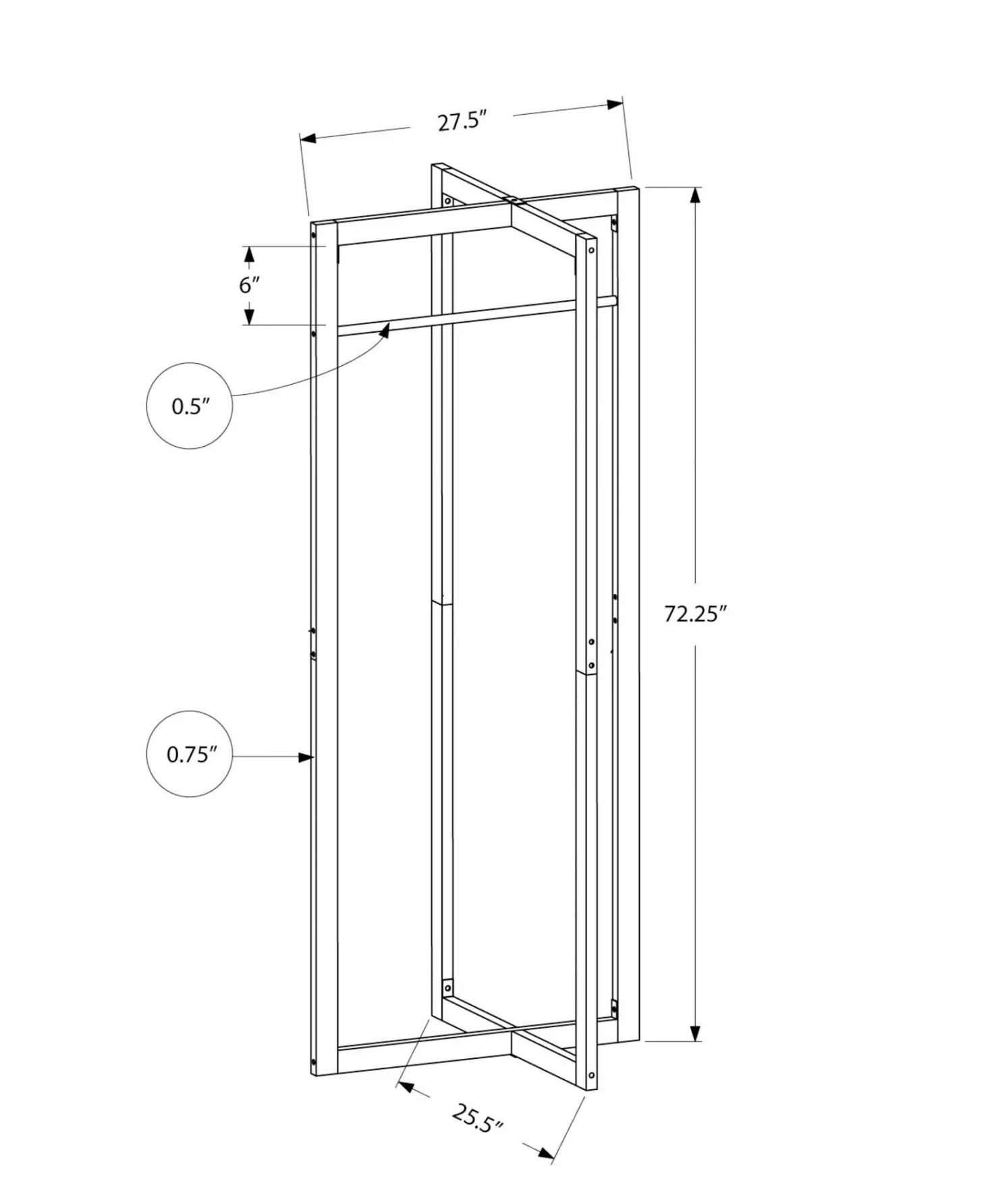 Patère - 72"H, métal blanc