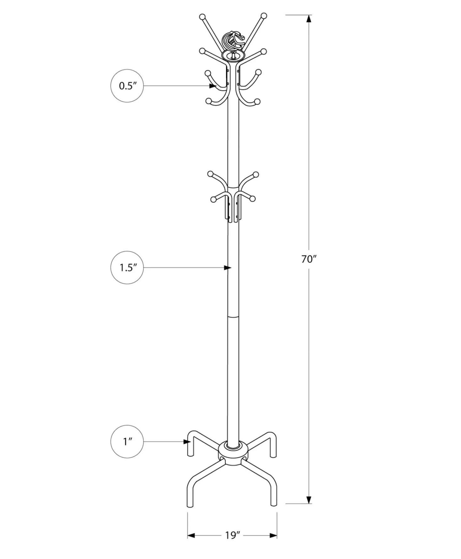 Patère - 74"H, métal noir