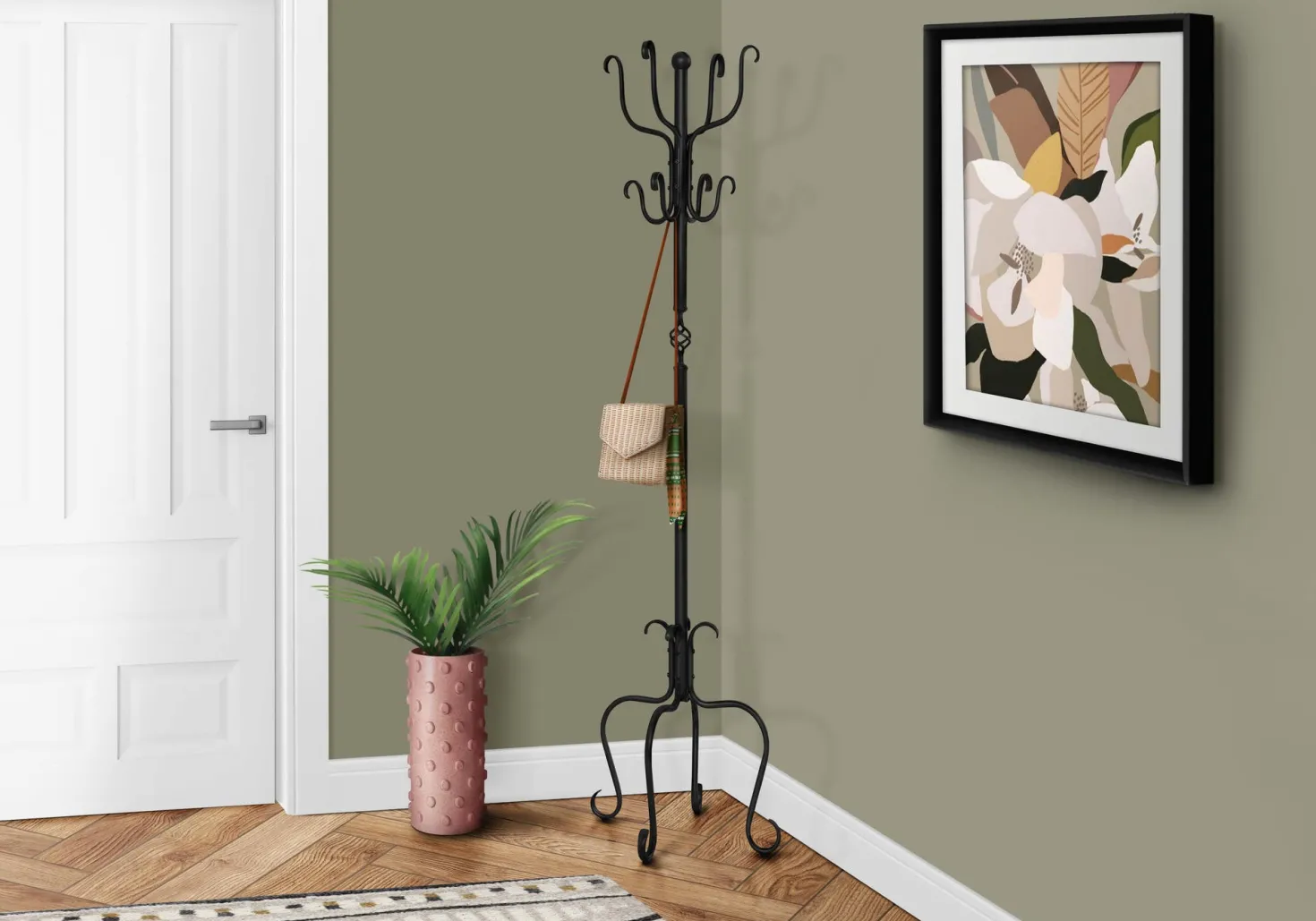 Patère - 74"H, traditionnelle métal martele noir