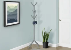 Patère sur pied - 70"H, métal argent