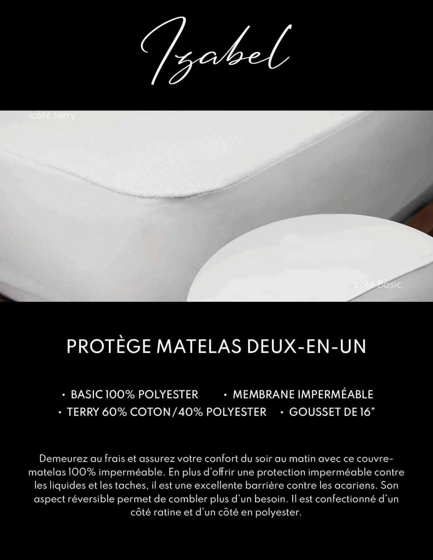 Protège-matelas imperméable et réversible king