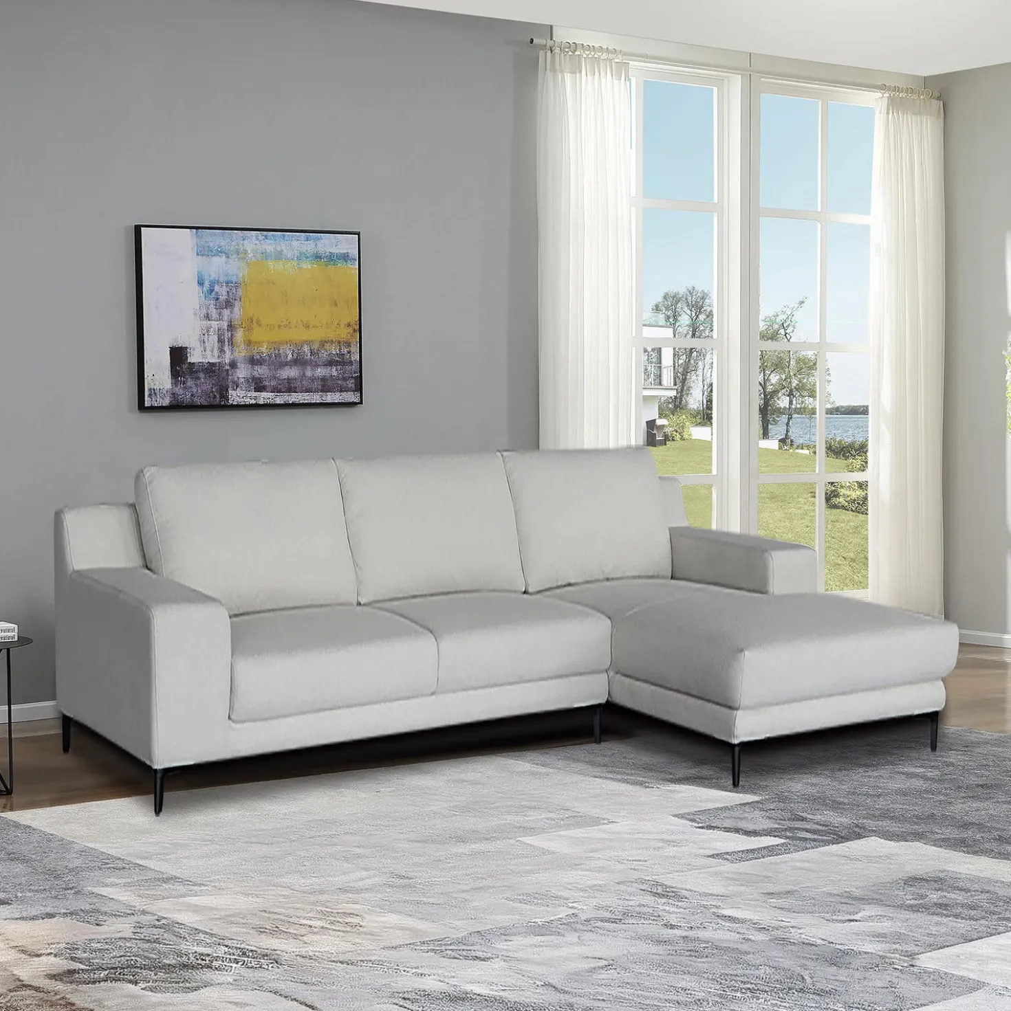 Sectionnel avec chaise longue à droite - beige